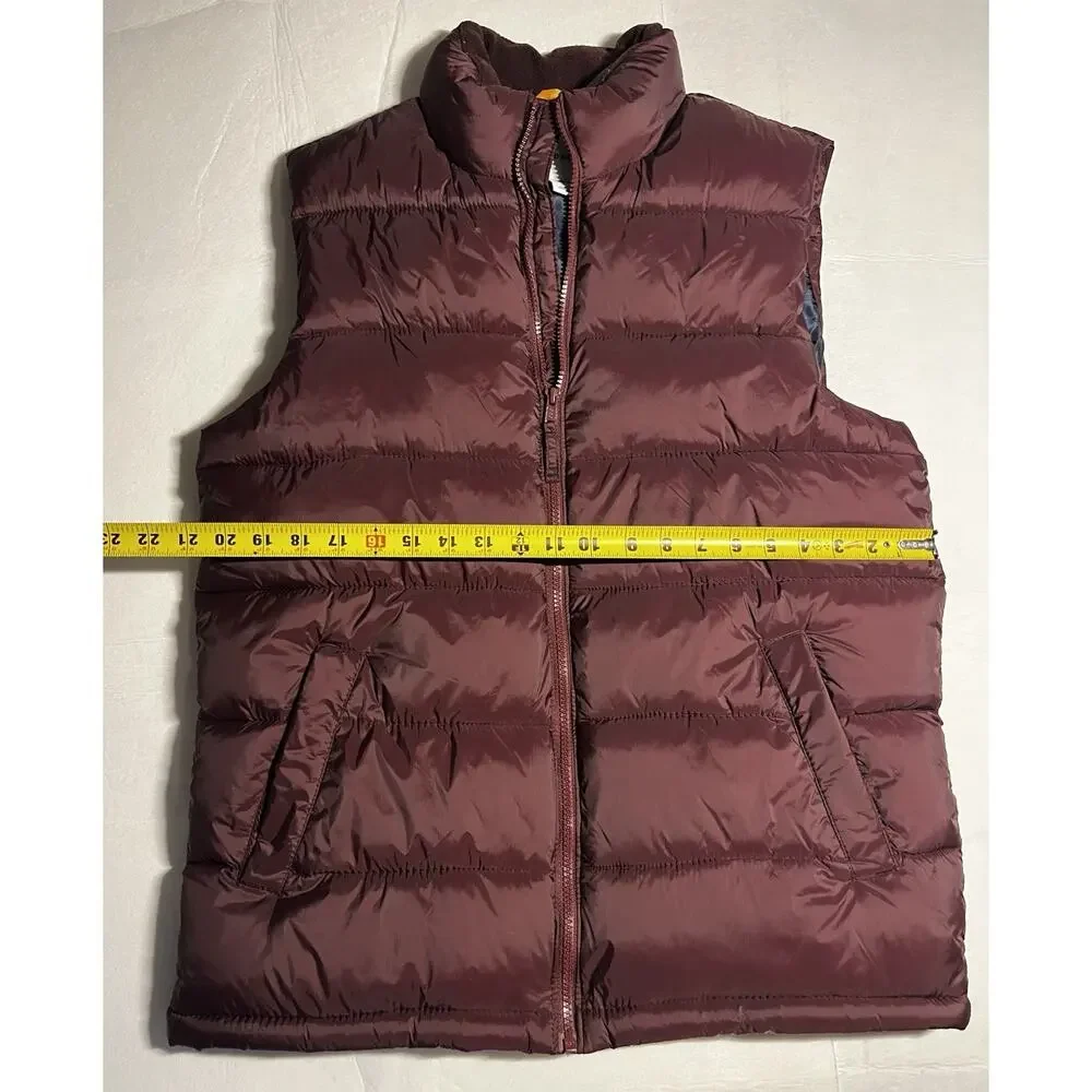 Old Navy Mens Medium Burgundy Puffer Vest Fleece Lined Full Zip Quilted Winter
